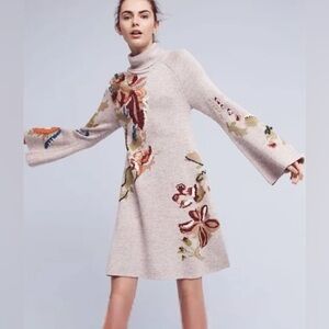 Anthropologie Knitted & Knotted Petals swing mini dress in tan size XS